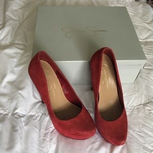 Red Jessica Simpson Platform Pumps